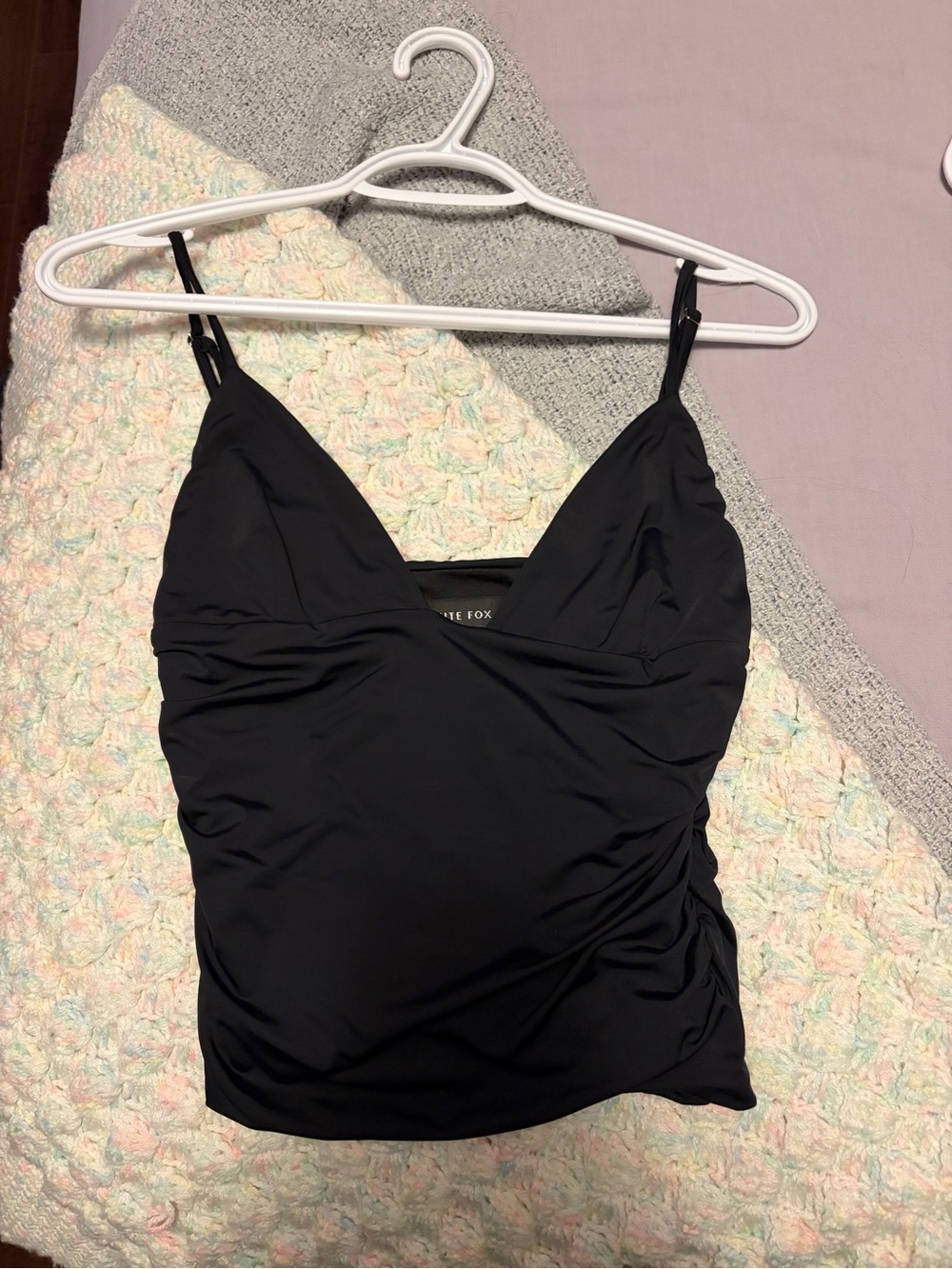 White Fox Black Scrunch Tank Top